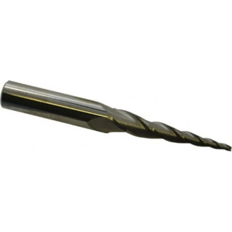 Accupro 5 per Side 3/32 Small End Diam 2 LOC 3-Flute Solid Carbide Tapered Square End Mill Uncoated, 1/2 Shank Diam, ...
